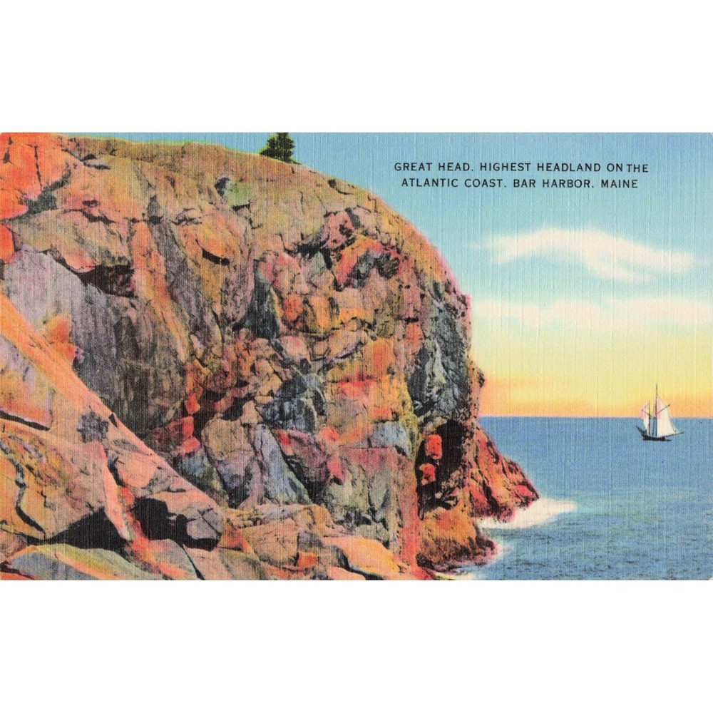 Great Head Bar Harbor Maine ME Atlantic Coast Sailboat Linen Postcard Tichnor